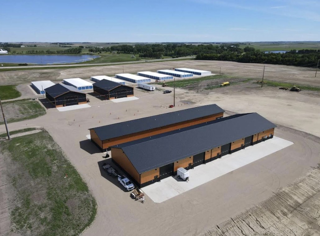 Aerial view of the Copper Creek shop condo site along US Highway 2 in Rugby, North Dakota